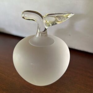 Vintage Clear Frosted Glass Apple Paperweight Art Hand Blown Clear Bottom